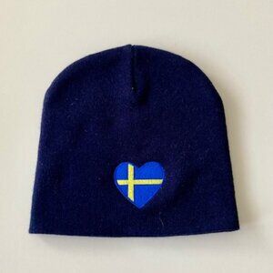 Swedish Flag Heart Design Beanie Hat